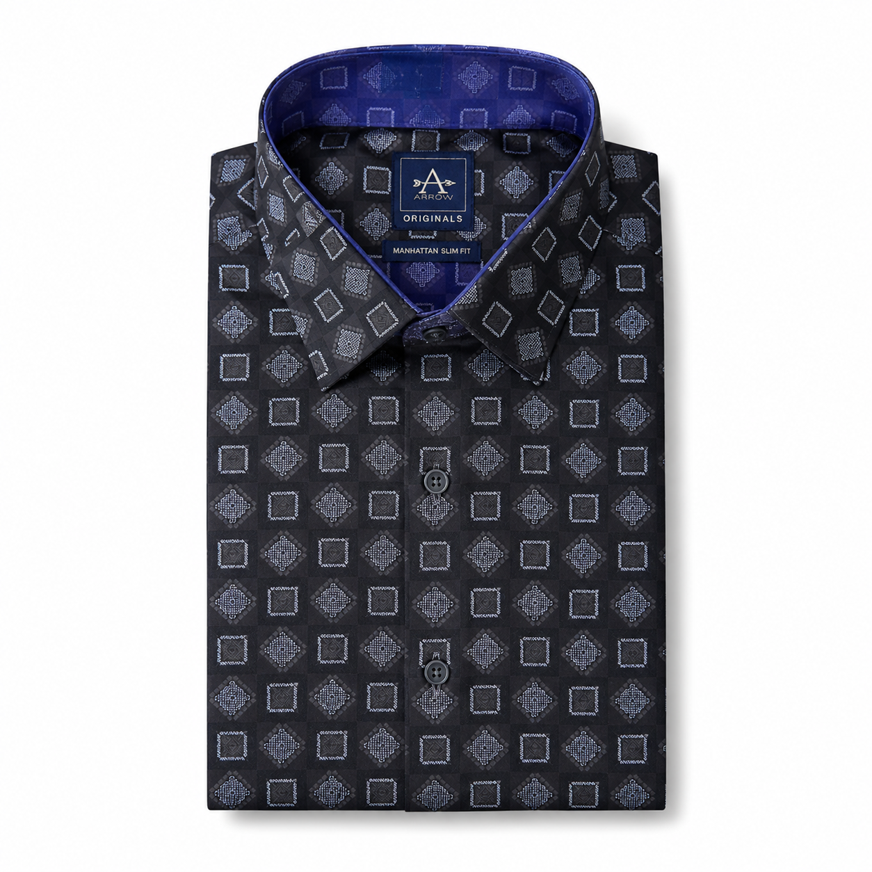 Black Geometric Pattern Slim Fit Formal Shirt