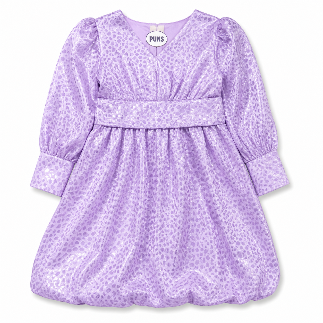 Lavender Puff Sleeve Textured Fit Flare Dress