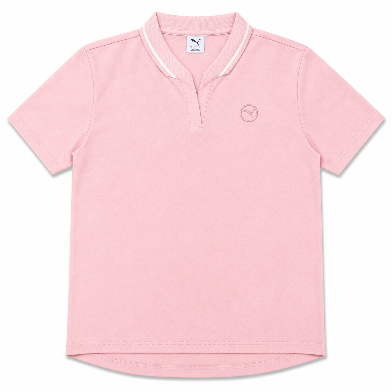 Soft Pink Cotton V-Neck Casual Polo T-Shirt