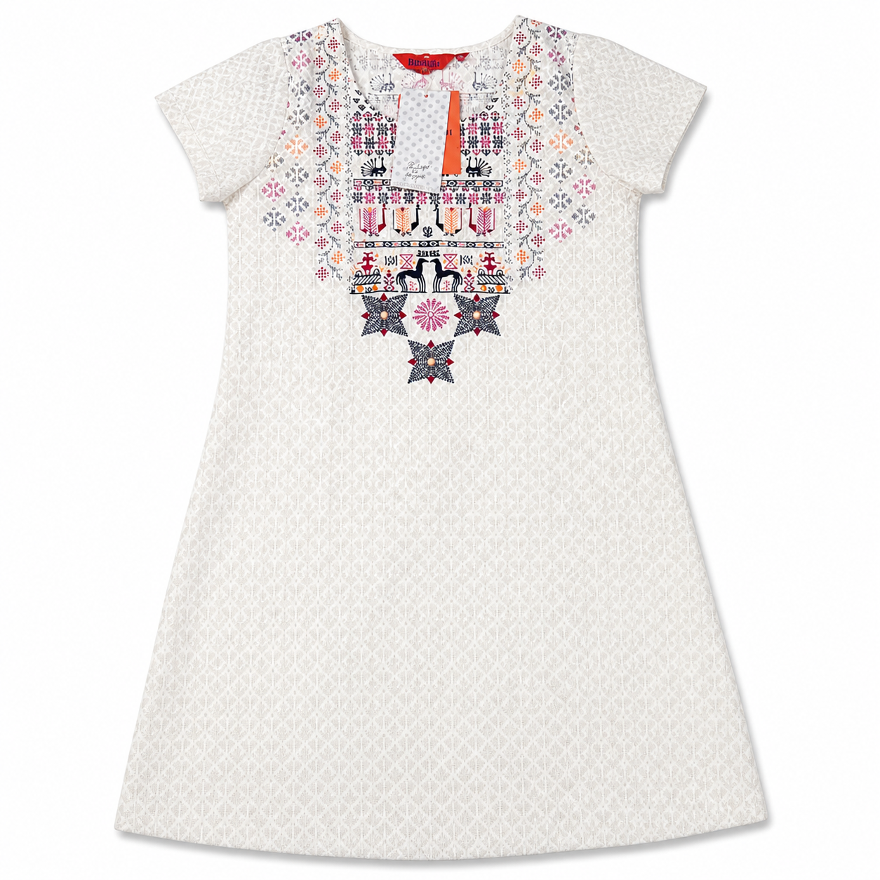 White Ethnic Printed Cotton Short Kurti