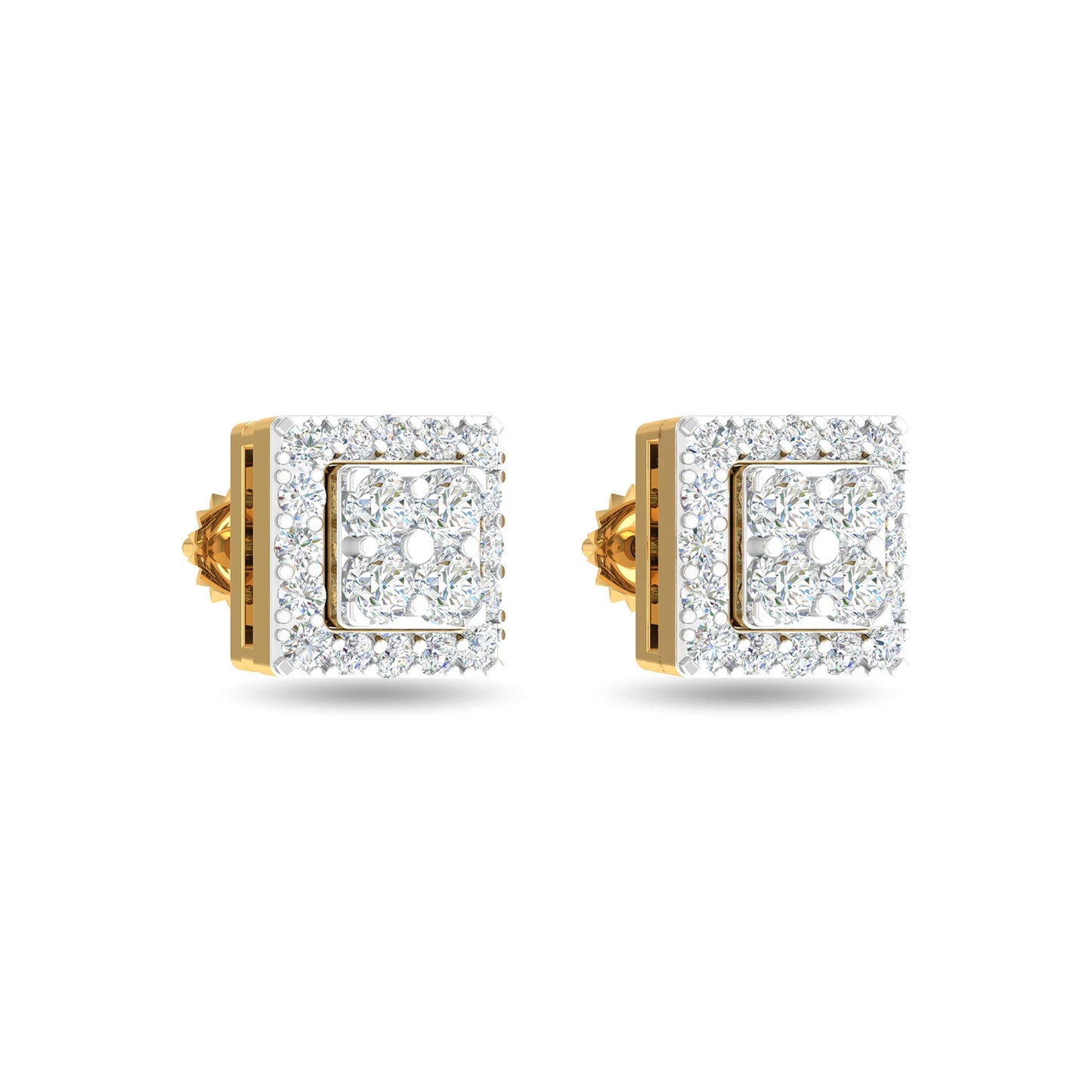 Silver Plated Diamond Square Stud Earrings