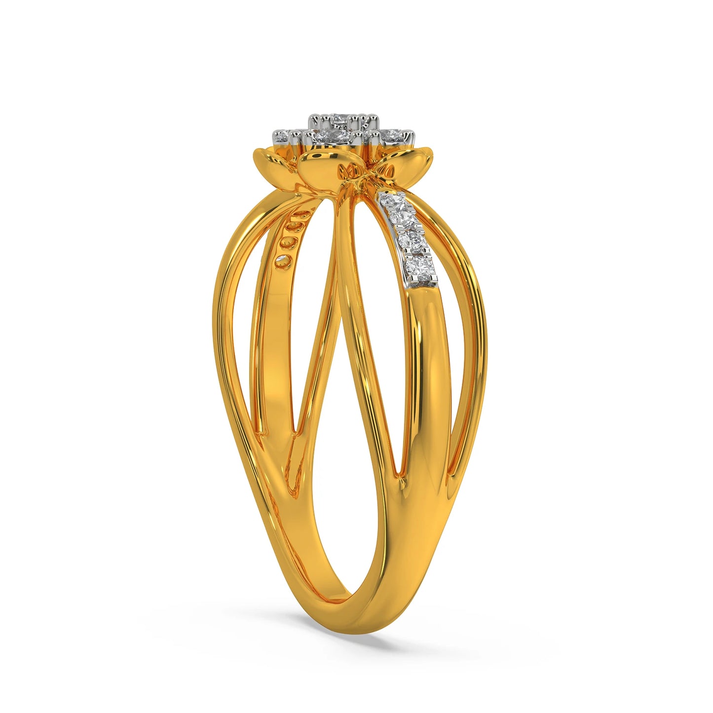 Gold Plated Floral Diamond Cluster Ring