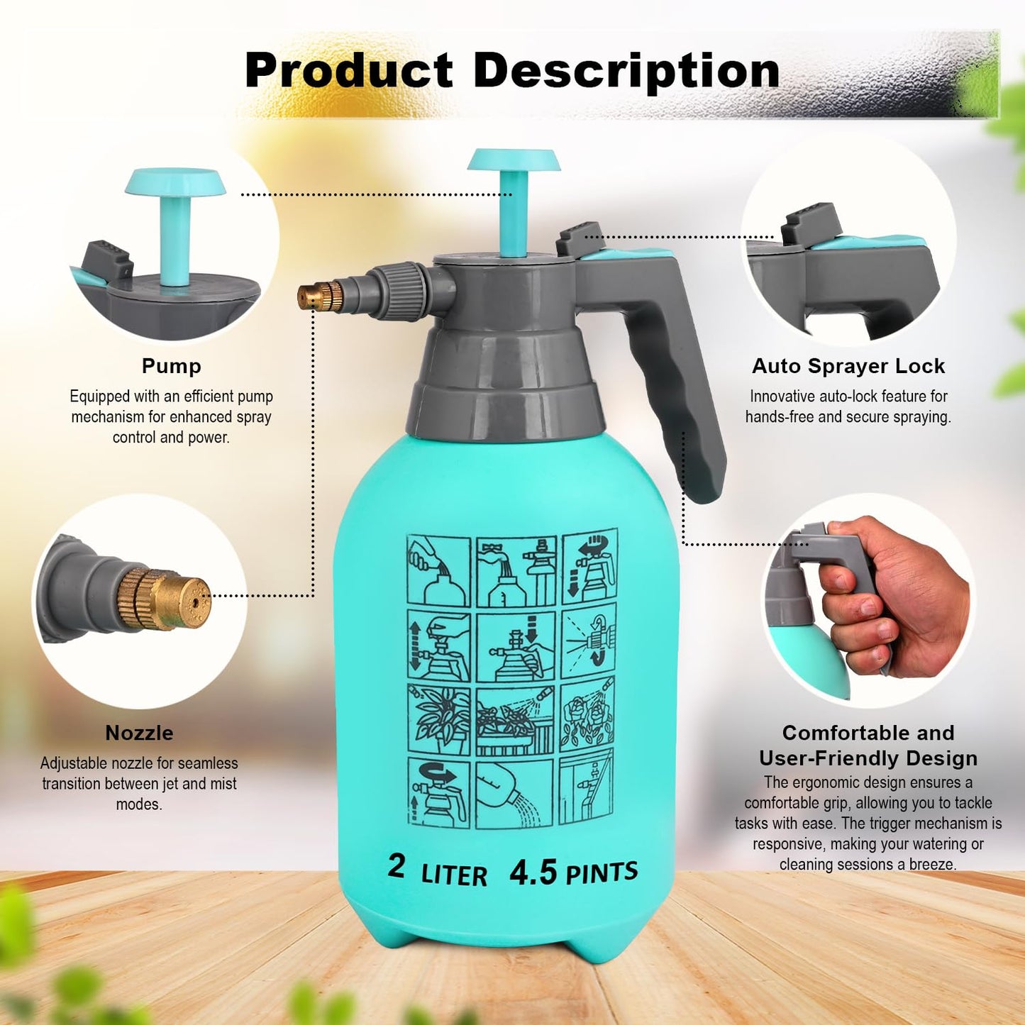 2 Liter Garden Pressure Spray Bottle Pump