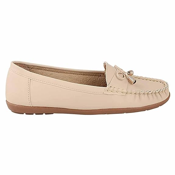 Women’s Beige Loafers Comfortable Casual Slip-On Shoes