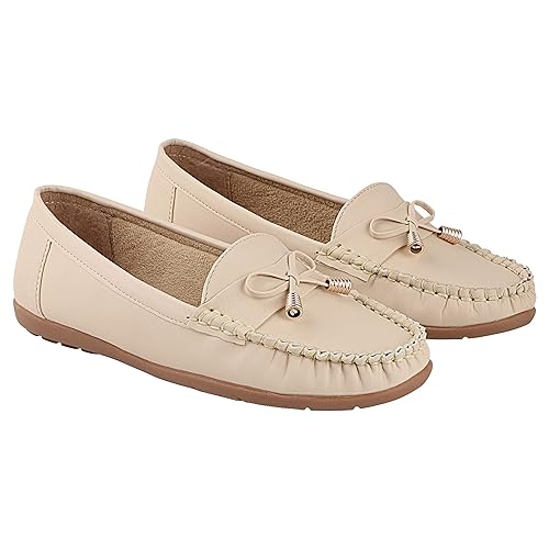 Women’s Beige Loafers Comfortable Casual Slip-On Shoes