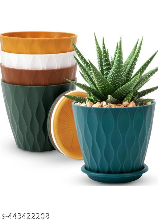 Colorful Plastic Plant Pots with Drain Tray
