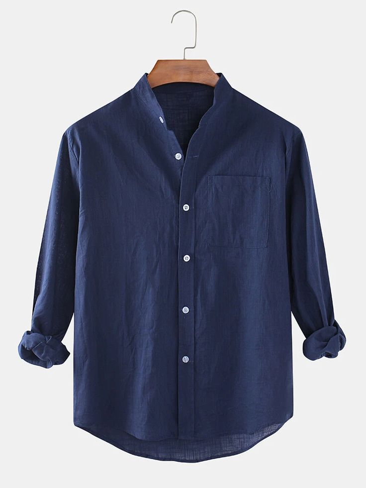 Men’s Navy Blue Casual Cotton Shirt
