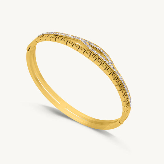 Elegant Dual-Line Diamond Accent Gold Bracelet