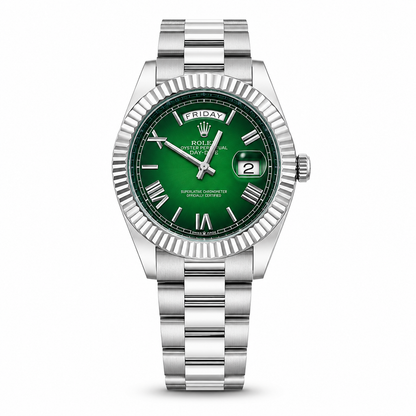 Luxury Green Dial Silver Analog Watch