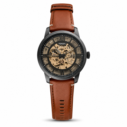 Premium Skeleton Dial Brown Leather Watch