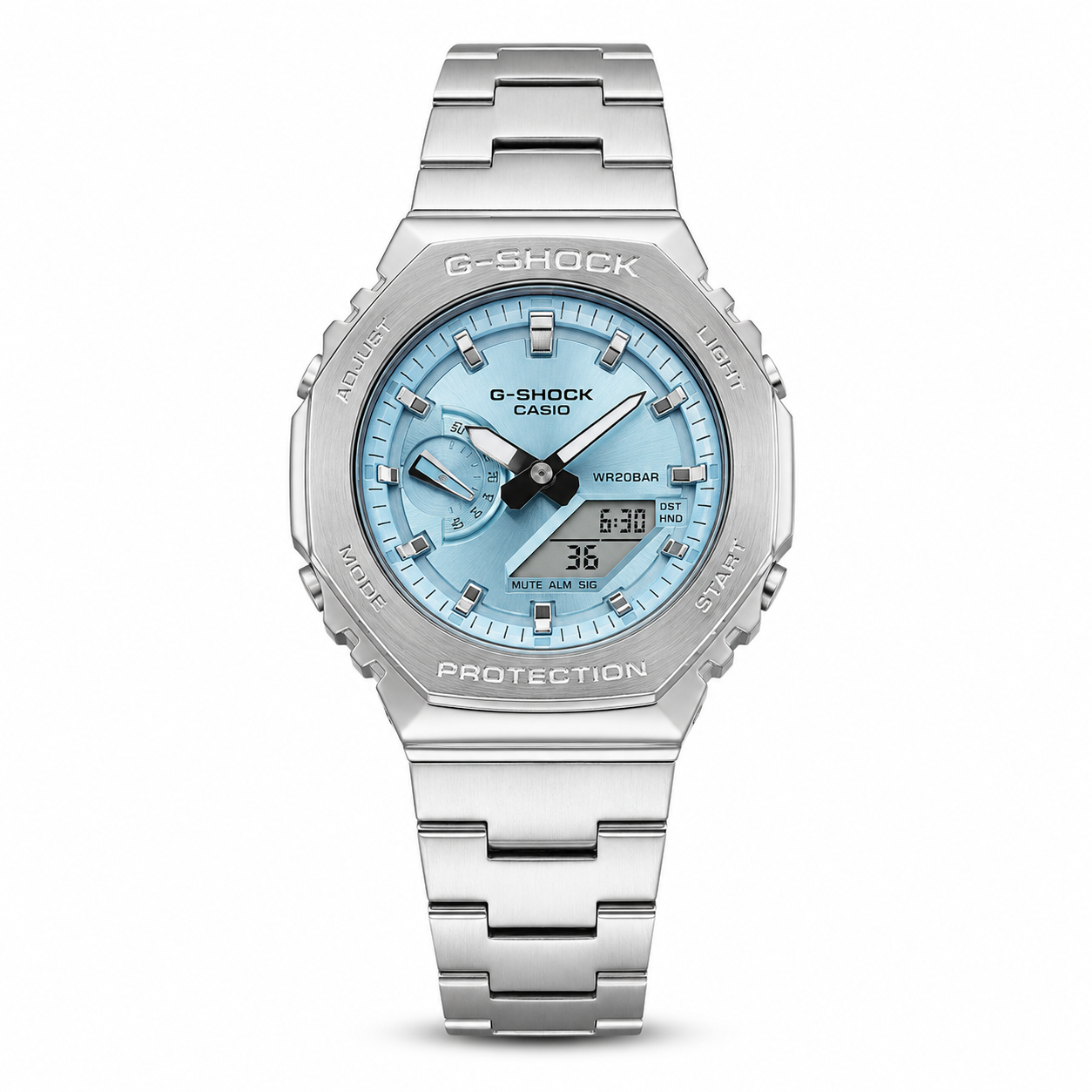Silver Blue Dial Digital Analog Watch