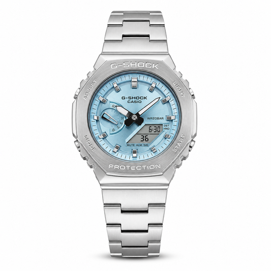 Silver Blue Dial Digital Analog Watch