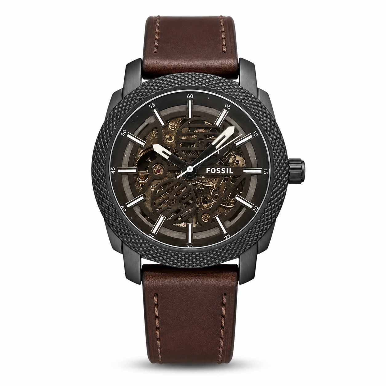 Premium Skeleton Dial Brown Leather Watch