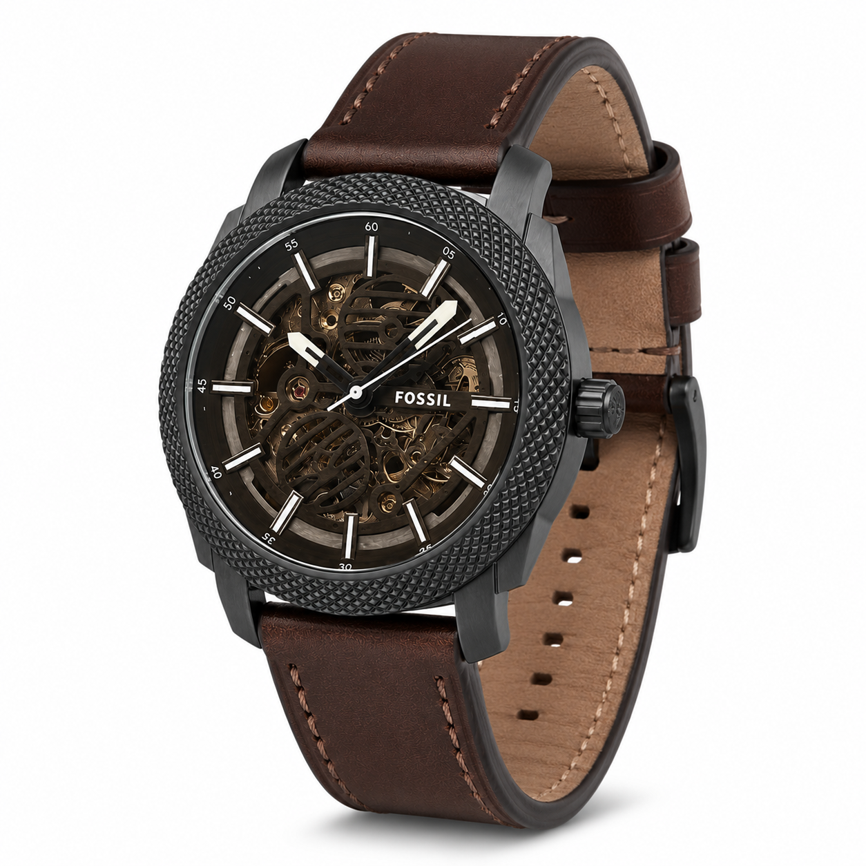 Premium Skeleton Dial Brown Leather Watch