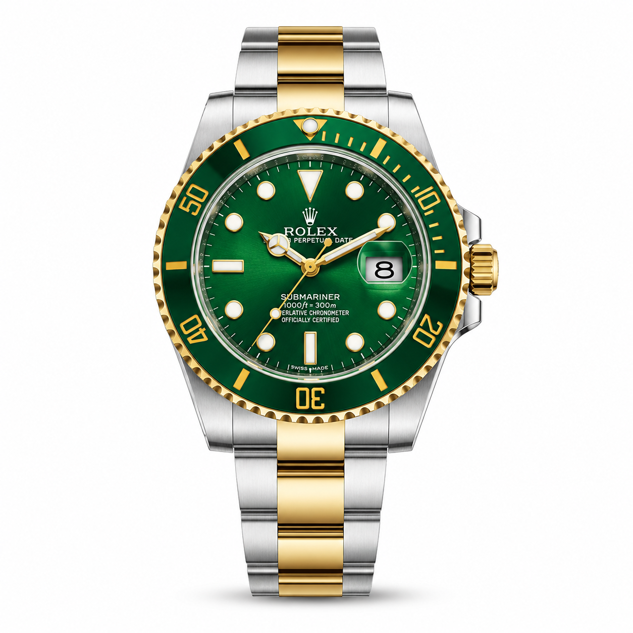 Dual Tone Green Dial Luxury Watch