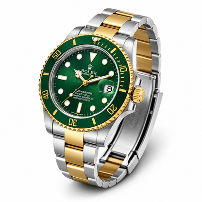 Dual Tone Green Dial Luxury Watch