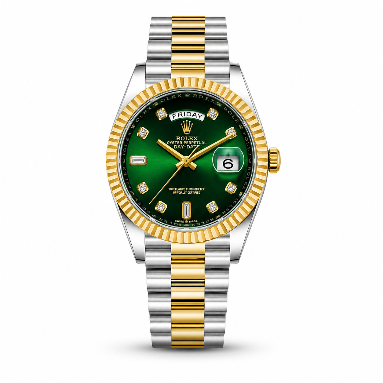 Dual Tone Green Dial Diamond Style Watch