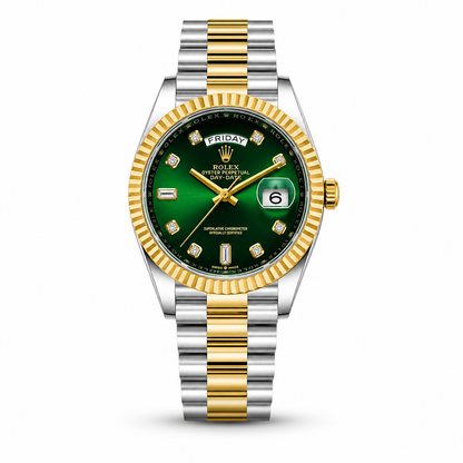 Dual Tone Green Dial Diamond Style Watch