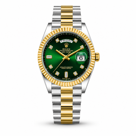 Dual Tone Green Dial Diamond Style Watch