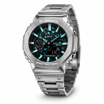 Silver Galaxy Dial Digital Analog Watch