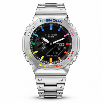 Rainbow Accent Stainless Steel Digital Watch