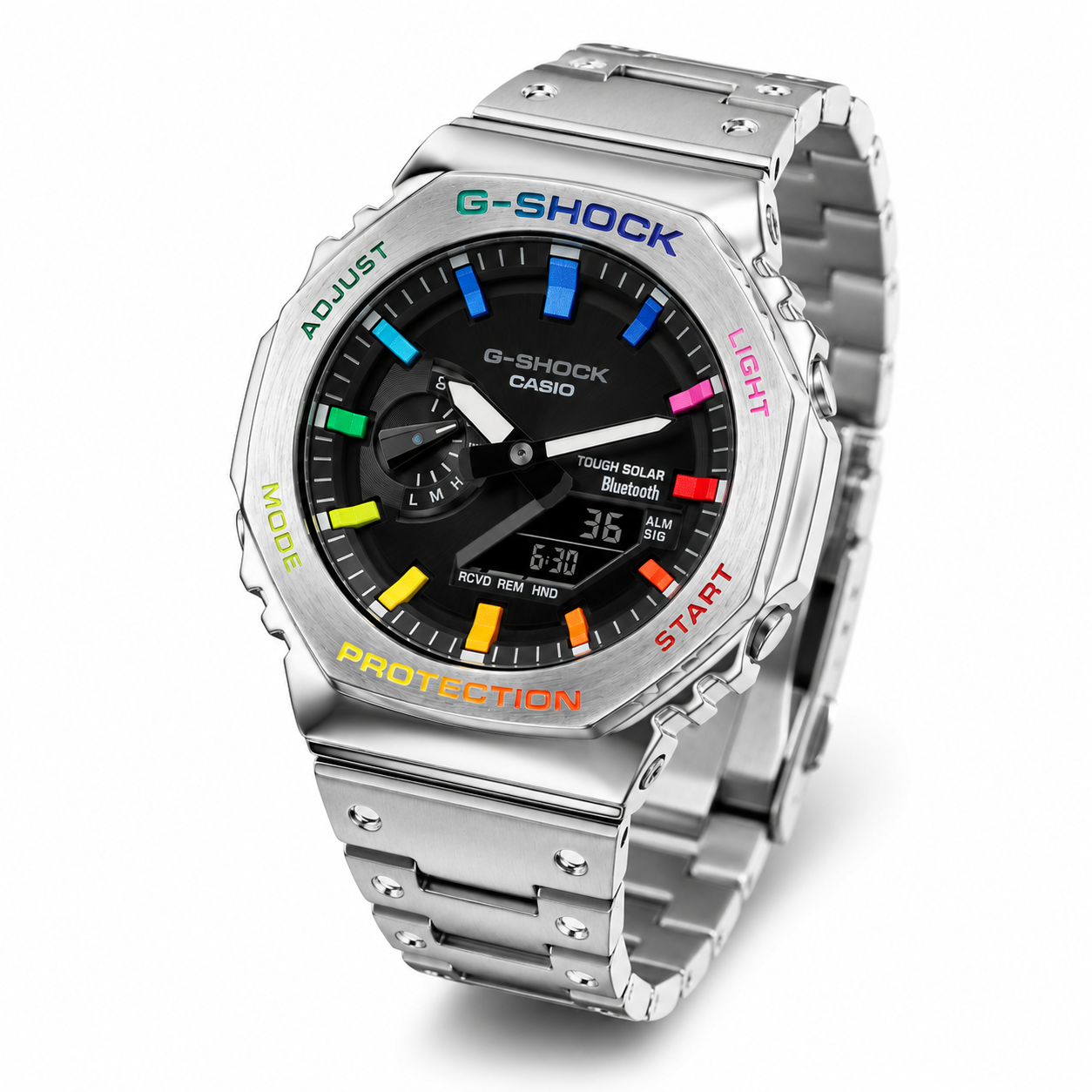 Rainbow Accent Stainless Steel Digital Watch