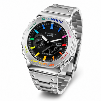 Rainbow Accent Stainless Steel Digital Watch