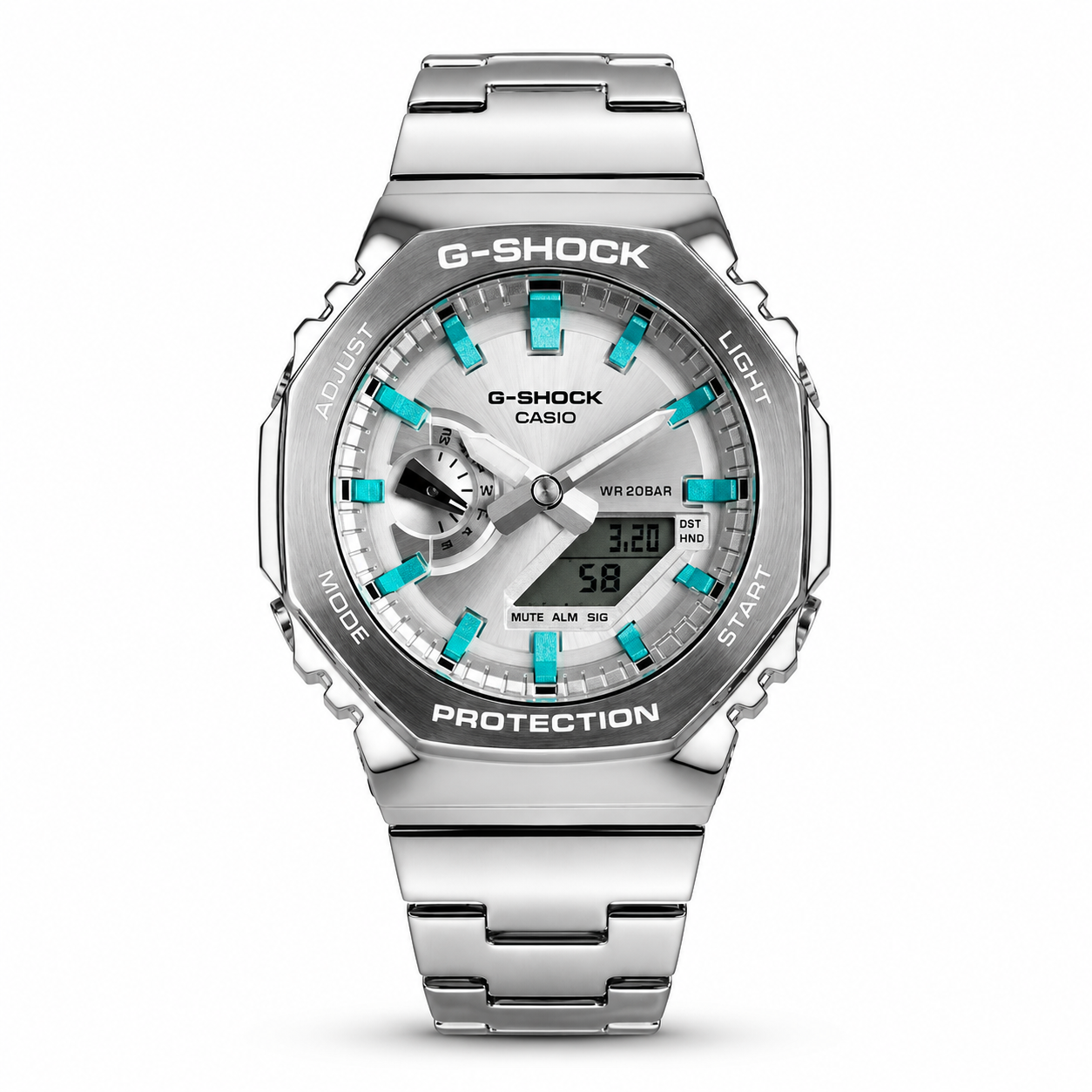 Silver Aqua Dial Stainless Steel Sports Watch