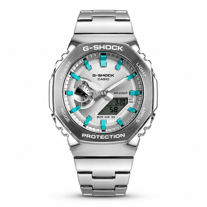 Silver Aqua Dial Stainless Steel Sports Watch
