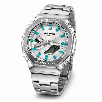 Silver Aqua Dial Stainless Steel Sports Watch
