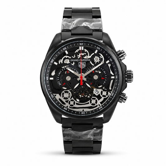 Black Skeleton Dial Luxury Chronograph Watch