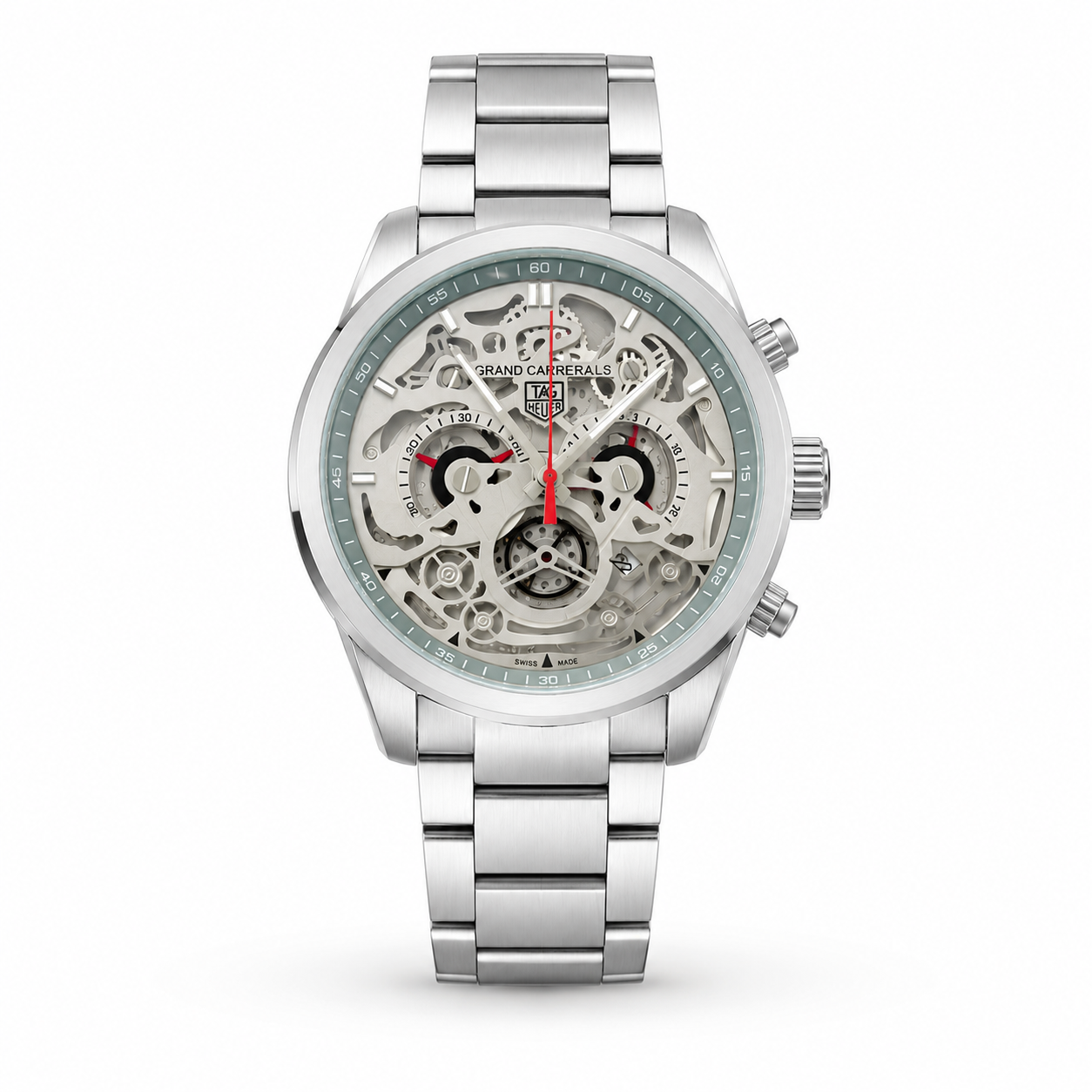 Silver Skeleton Dial Stainless Steel Chronograph Watch