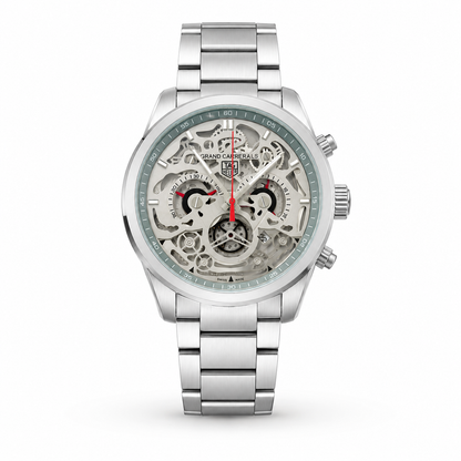 Silver Skeleton Dial Stainless Steel Chronograph Watch