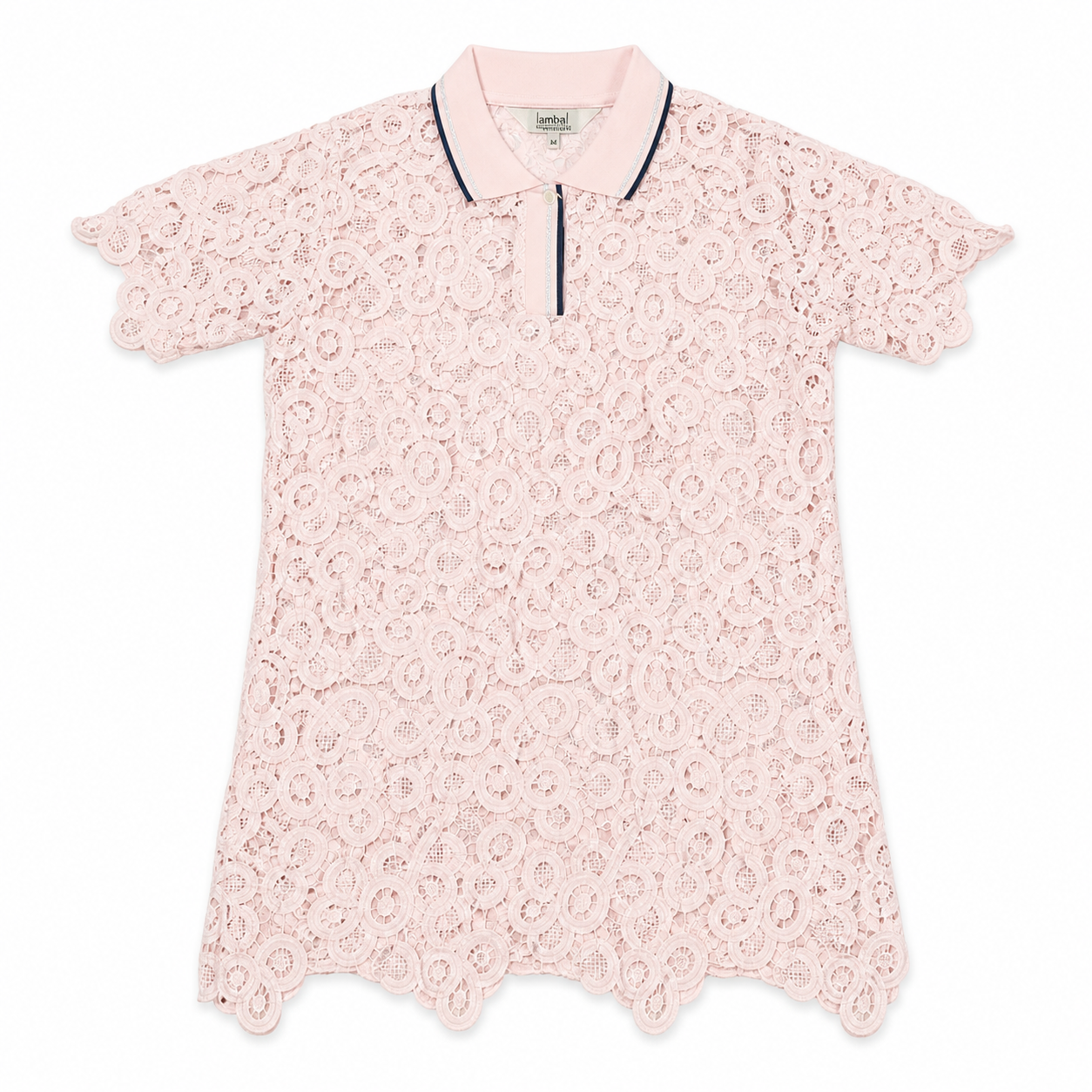 Blush Pink Lace Detail Casual Polo Top