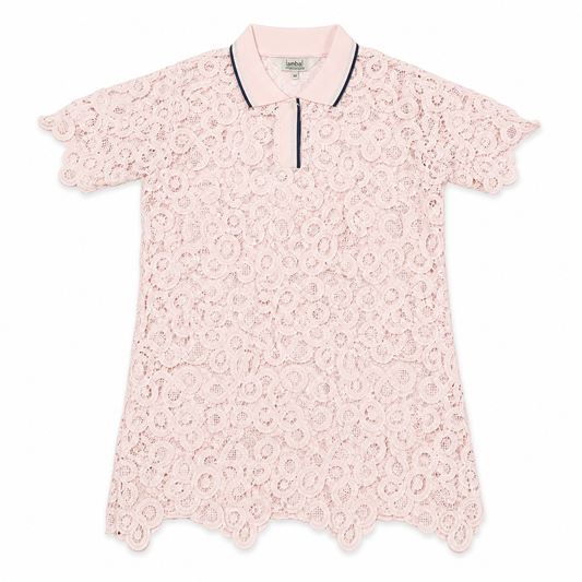 Blush Pink Lace Detail Casual Polo Top