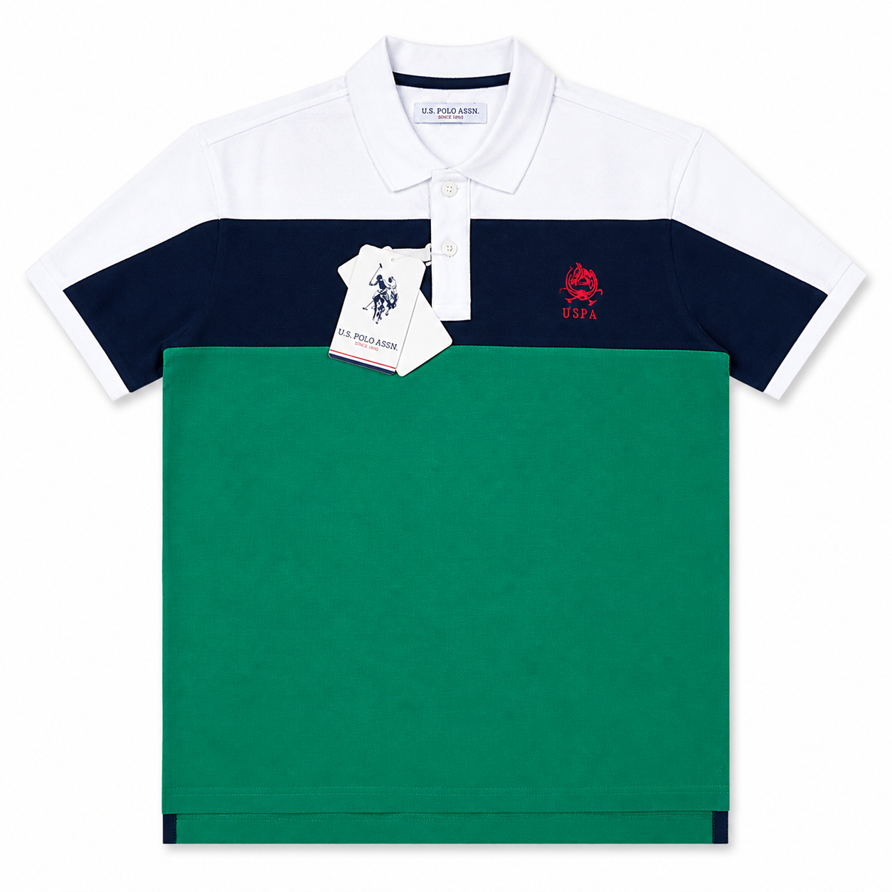 Colorblock Green Blue Cotton Polo T-Shirt