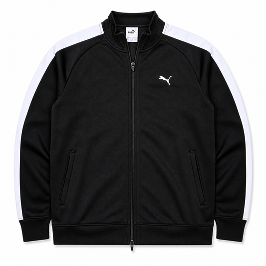 Black Sports Zip-Up Track Jacket With Stripes