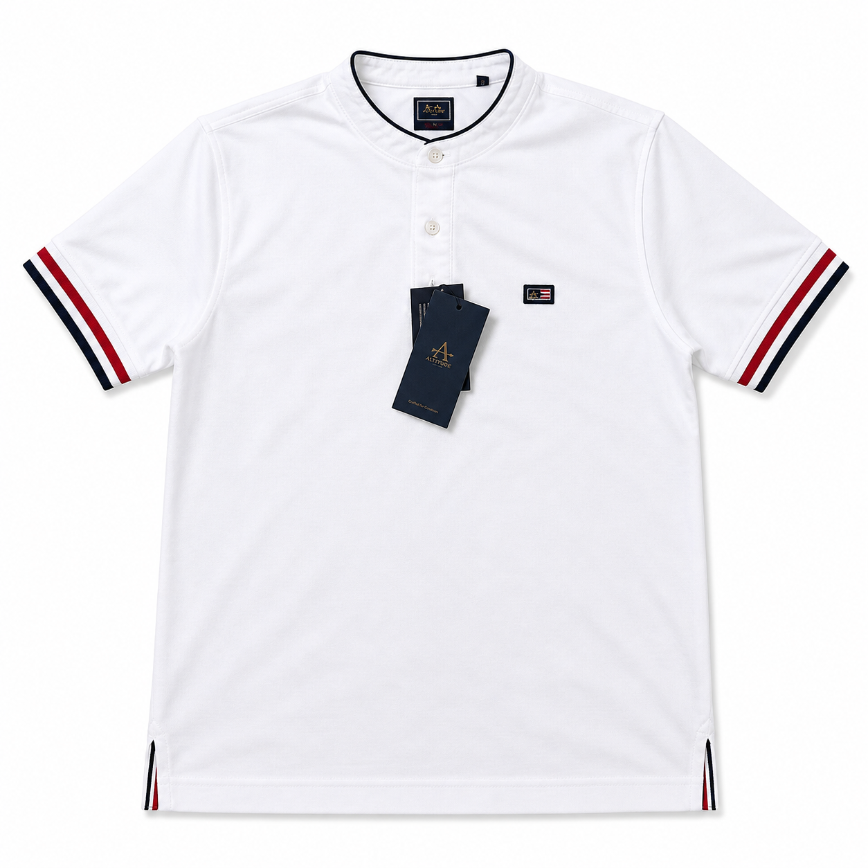 White Cotton Henley Style Casual T-Shirt