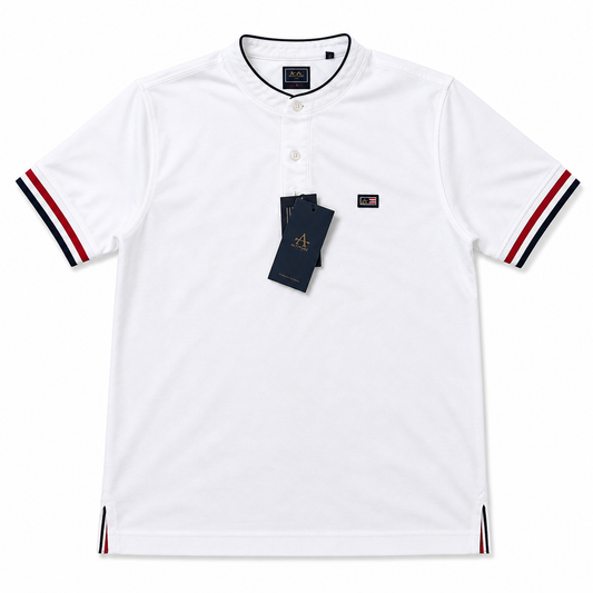 White Cotton Henley Style Casual T-Shirt