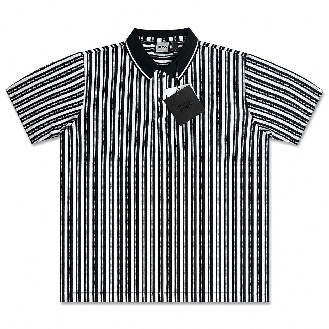 Black White Vertical Stripe Slim Fit Polo