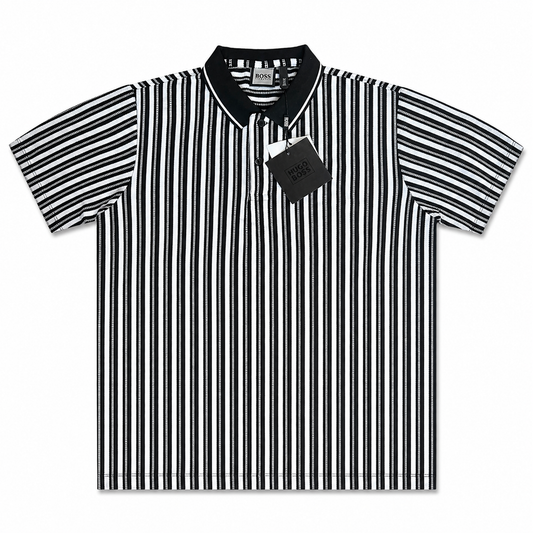 Black White Vertical Stripe Slim Fit Polo