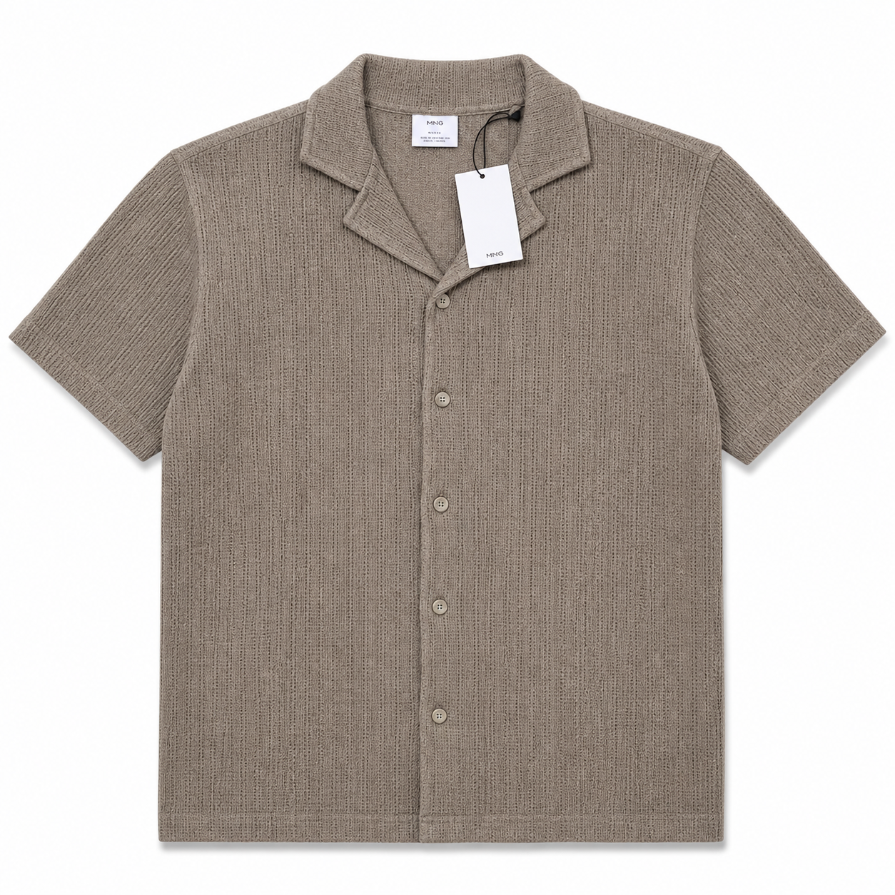 Beige Textured Knit Short Sleeve Casual Shirt