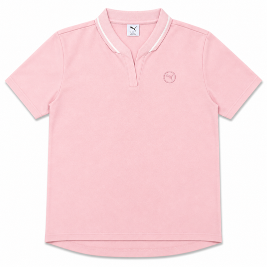 Soft Pink Cotton V-Neck Casual Polo T-Shirt