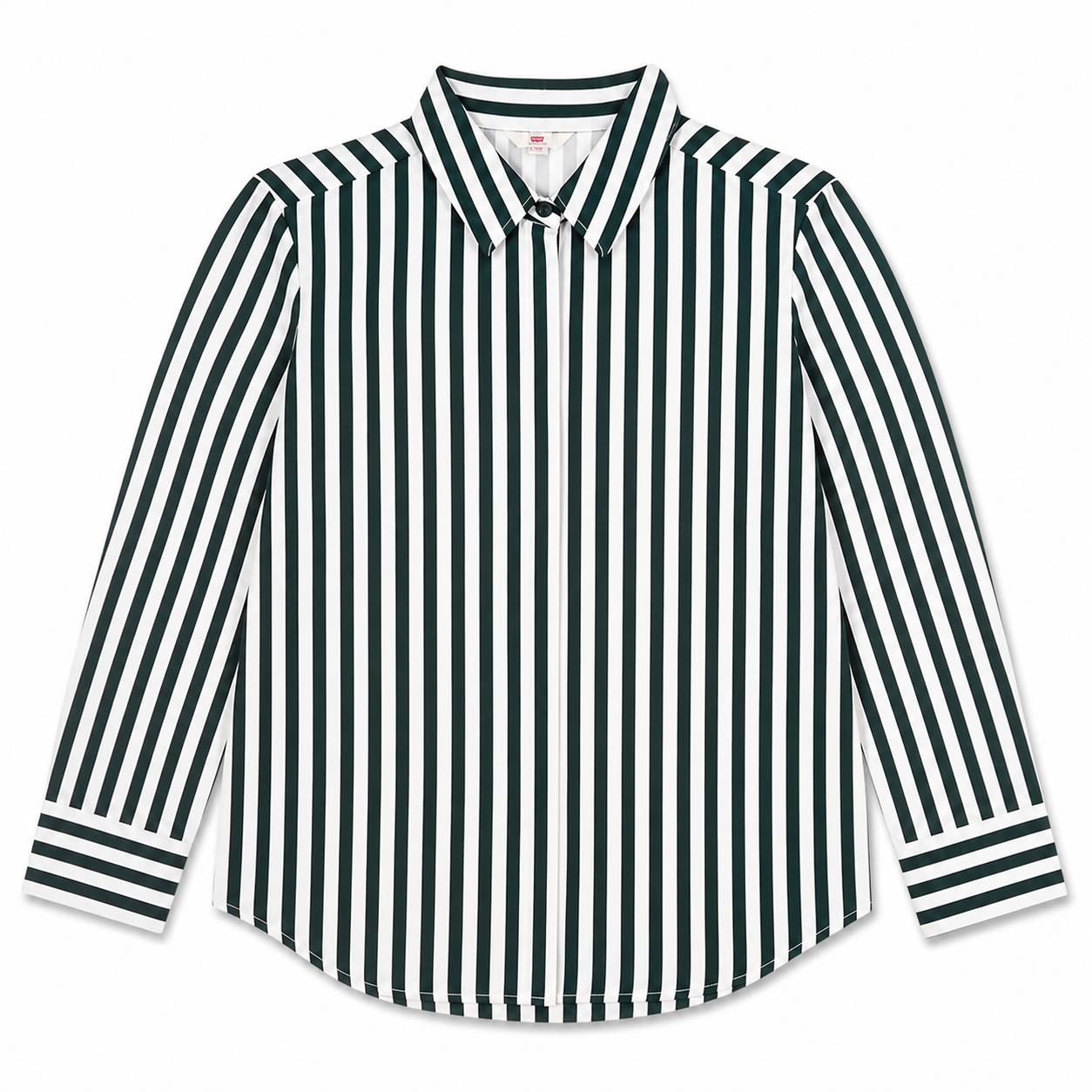 Green White Vertical Striped Casual Shirt