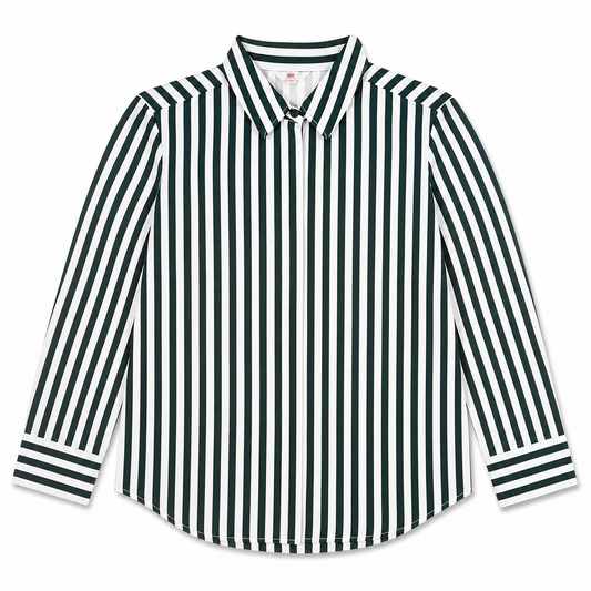 Green White Vertical Striped Casual Shirt