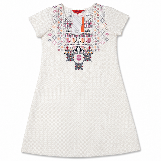White Ethnic Printed Cotton Short Kurti