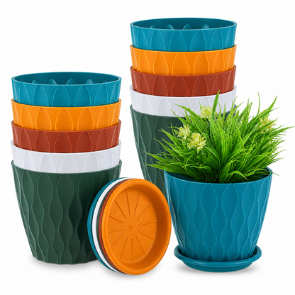 Colorful Plastic Plant Pots with Drain Tray