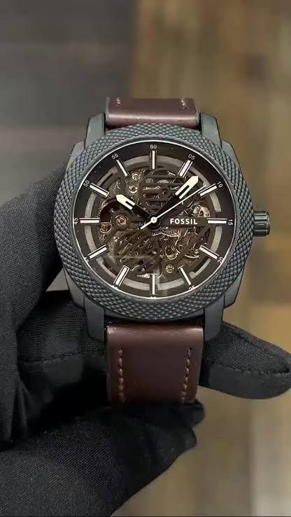 Premium Skeleton Dial Brown Leather Watch