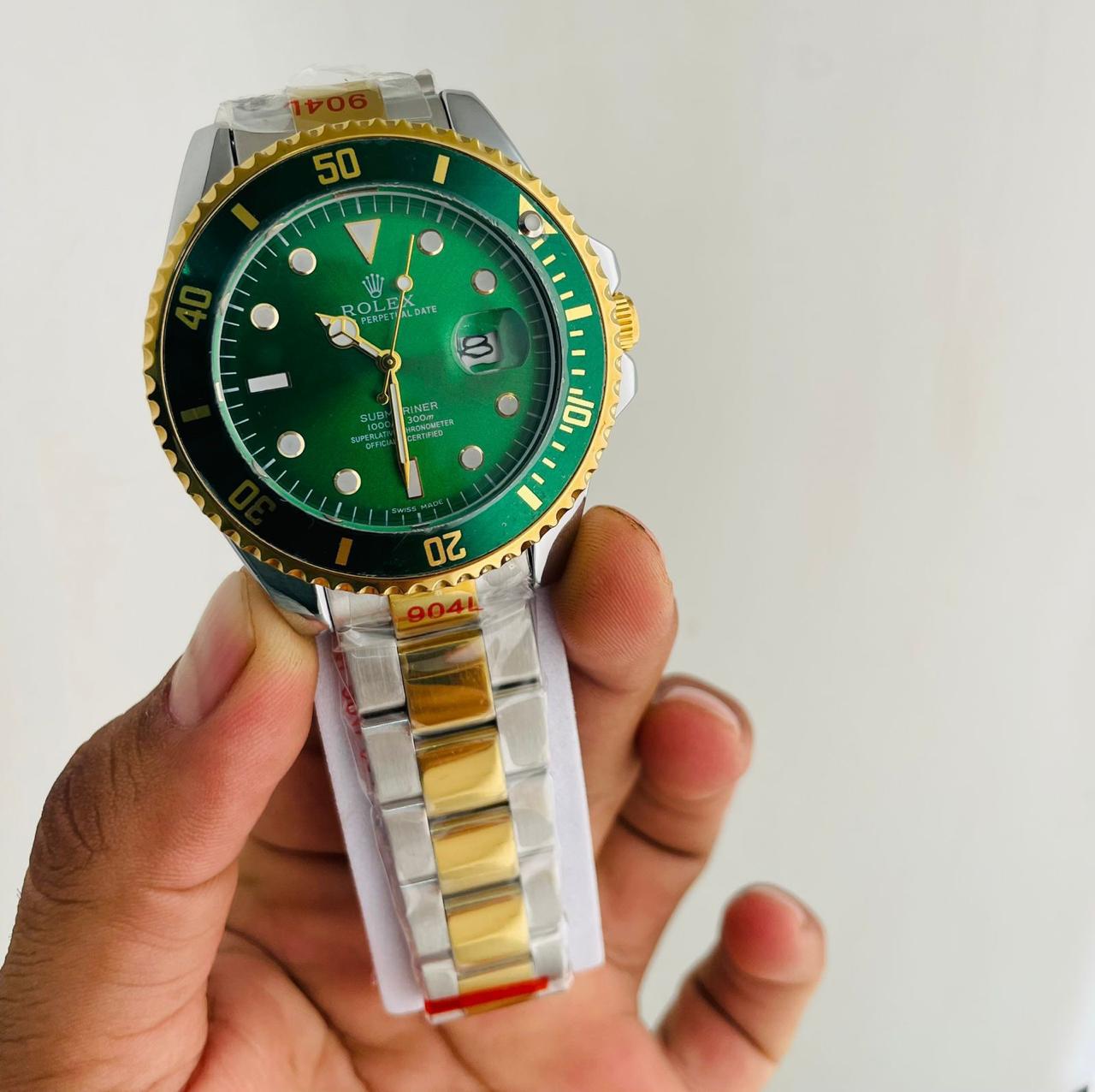 Dual Tone Green Dial Luxury Watch
