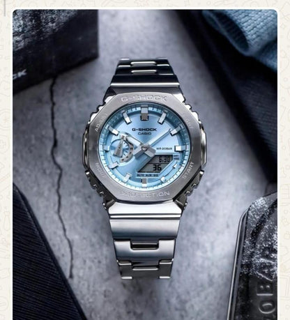 Silver Blue Dial Digital Analog Watch